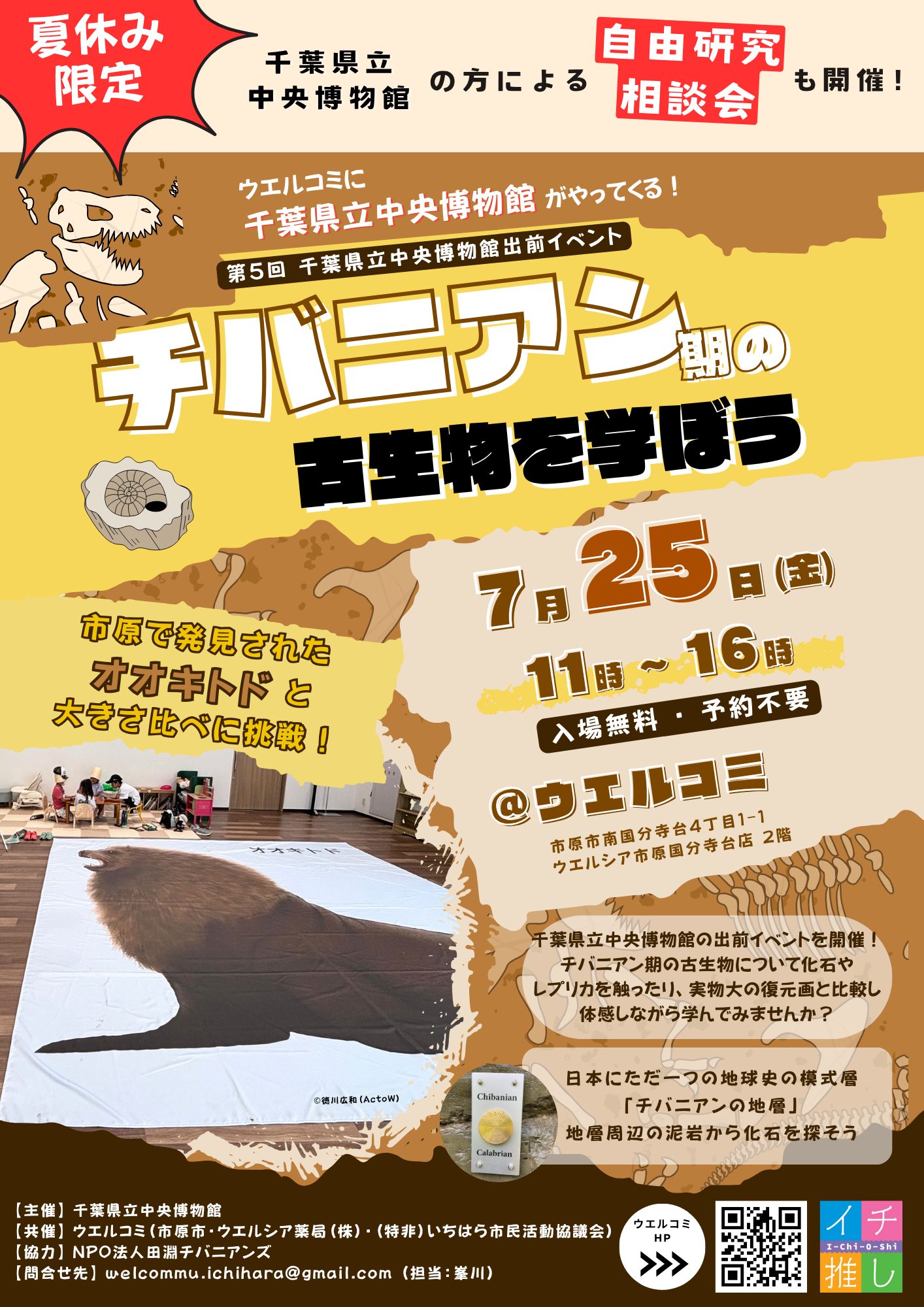 【7月25日(金)】千葉県立中央博物館出前イベント 〜チバニアン期の古生物を学ぼう〜